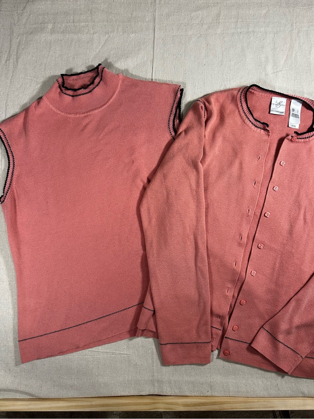 Emma James by Liz Claiborne Women’s Sweater & Tank Pink Coral with Black Trim